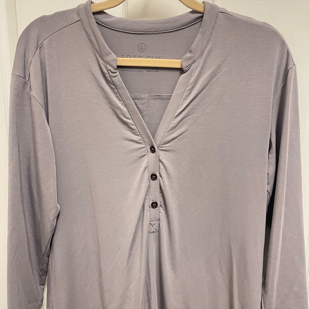 Free Fly Grey Split Neck Button Blouse - image 2